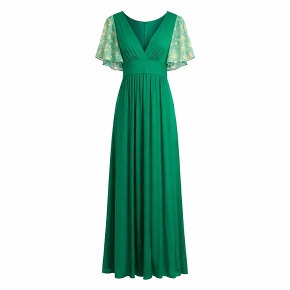 Vintage 1970s Emerald Green Empire Waist Maxi Dress Romantic Boho Small